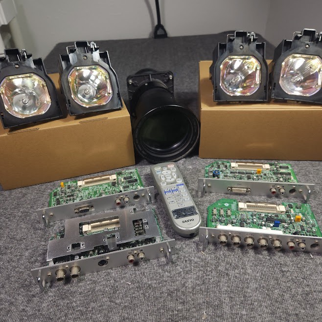 Sanyo PLC-XF46N Repair Parts Lot LNS-T02 Long Throw Lens 4 Working Lamps 4 Cards