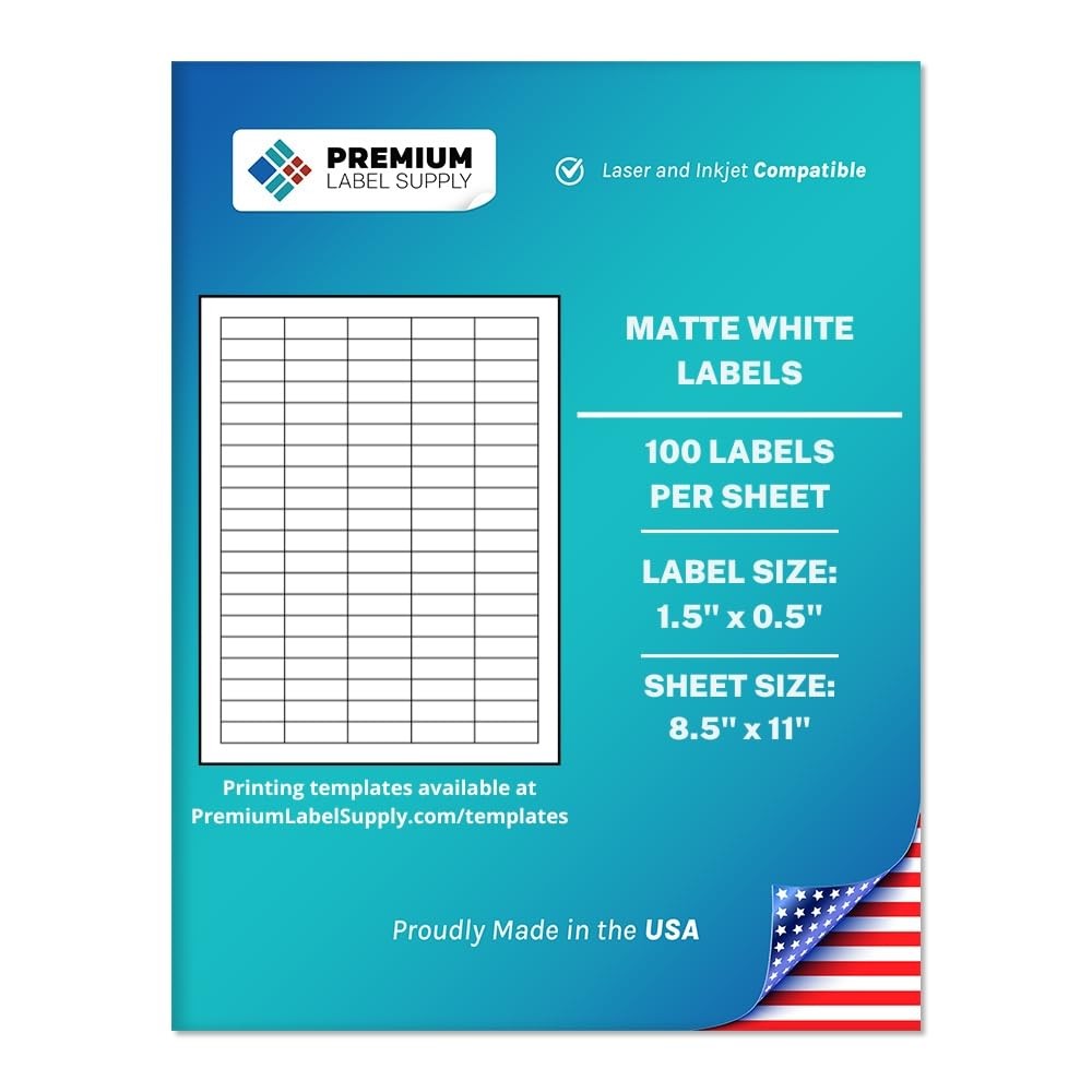Premium Label Supply White Barcode Labels 1.5"x0.5" - Laser/Inkjet Printer Comp