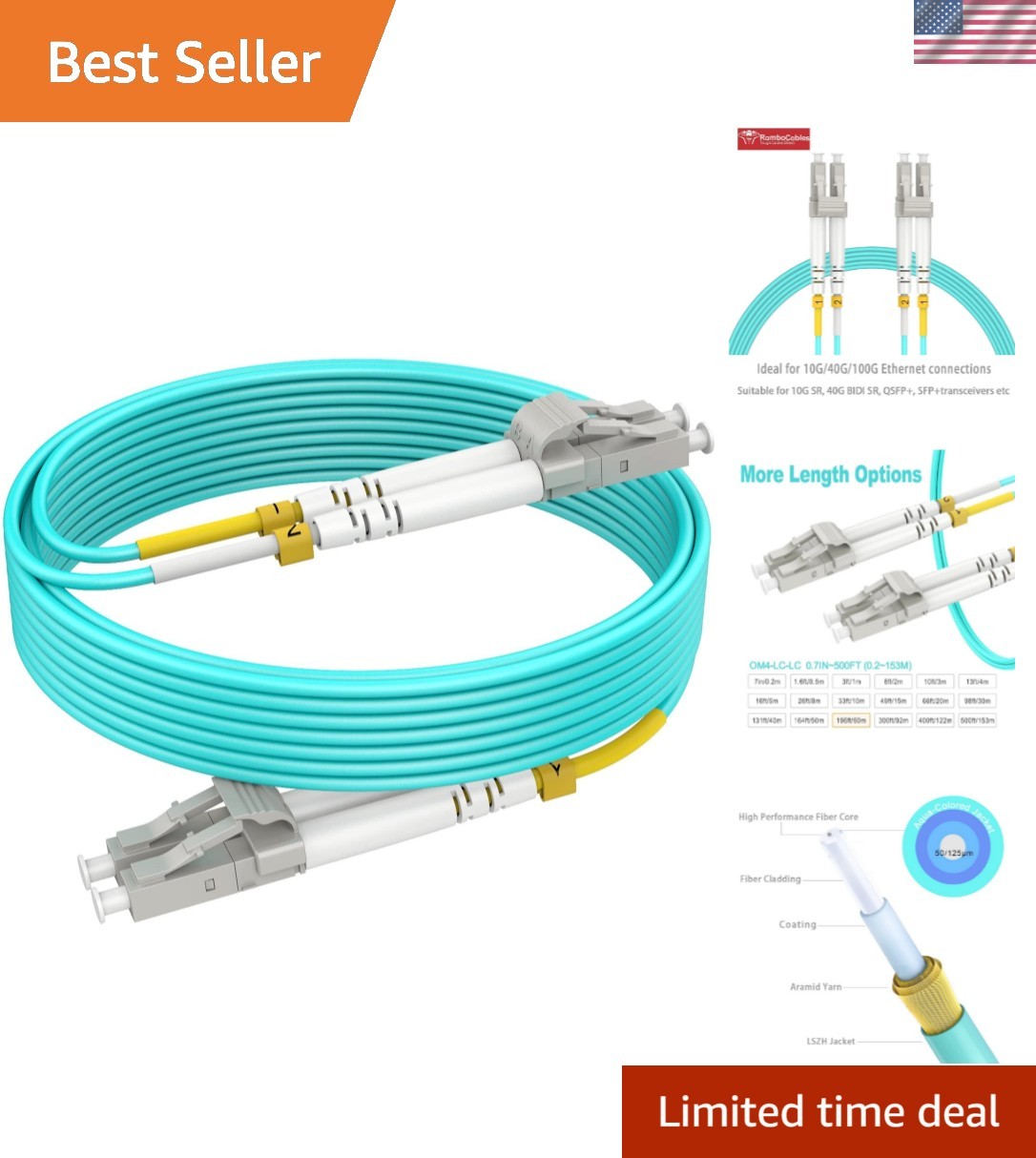 Multimode LC-LC Fiber Optic Patch Cable 200ft - Reliable 40G/100G Connection