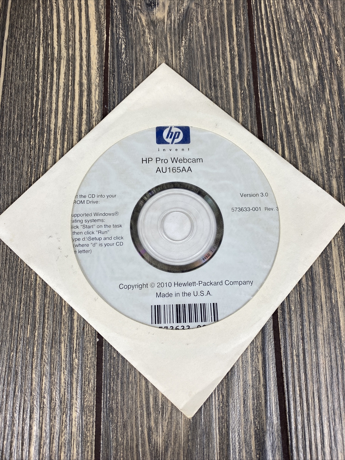 HP Invent HP Pro Webcam AU165AA Version 3.0 Computer PC Disc 2010