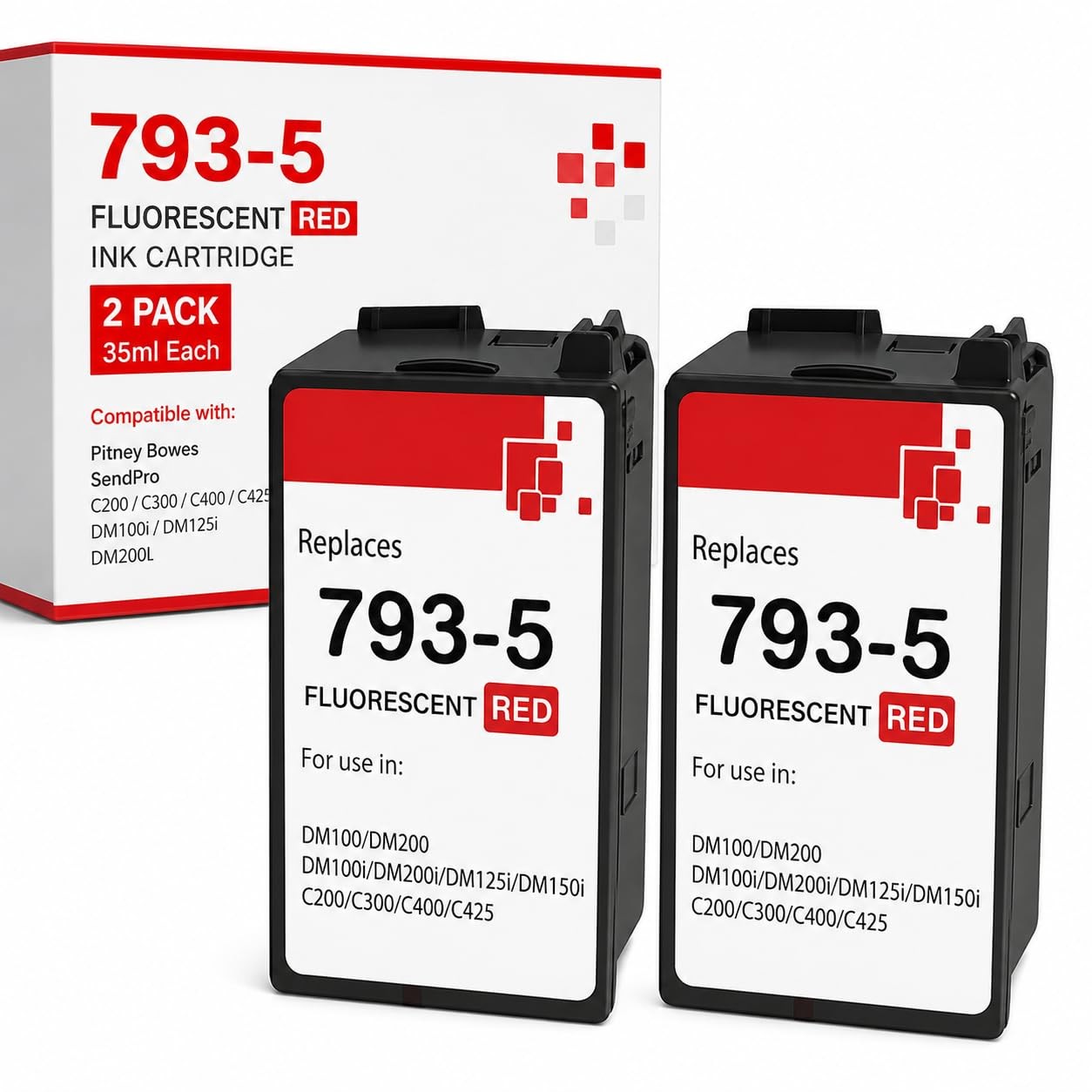 793-5 Red Ink Cartridge 2-Pack, with Pitney Bowes SendPro C200 C300 C400 C425...