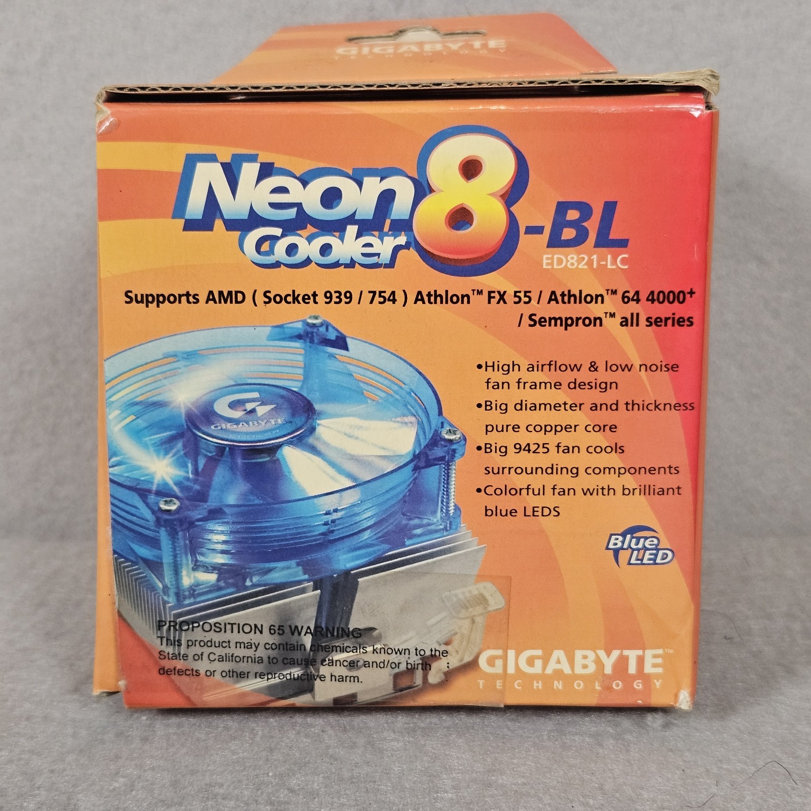 Vintage Gigabyte Neon Cooler 8-BL - New In Box Sealed - Retro XP Gaming PC Build