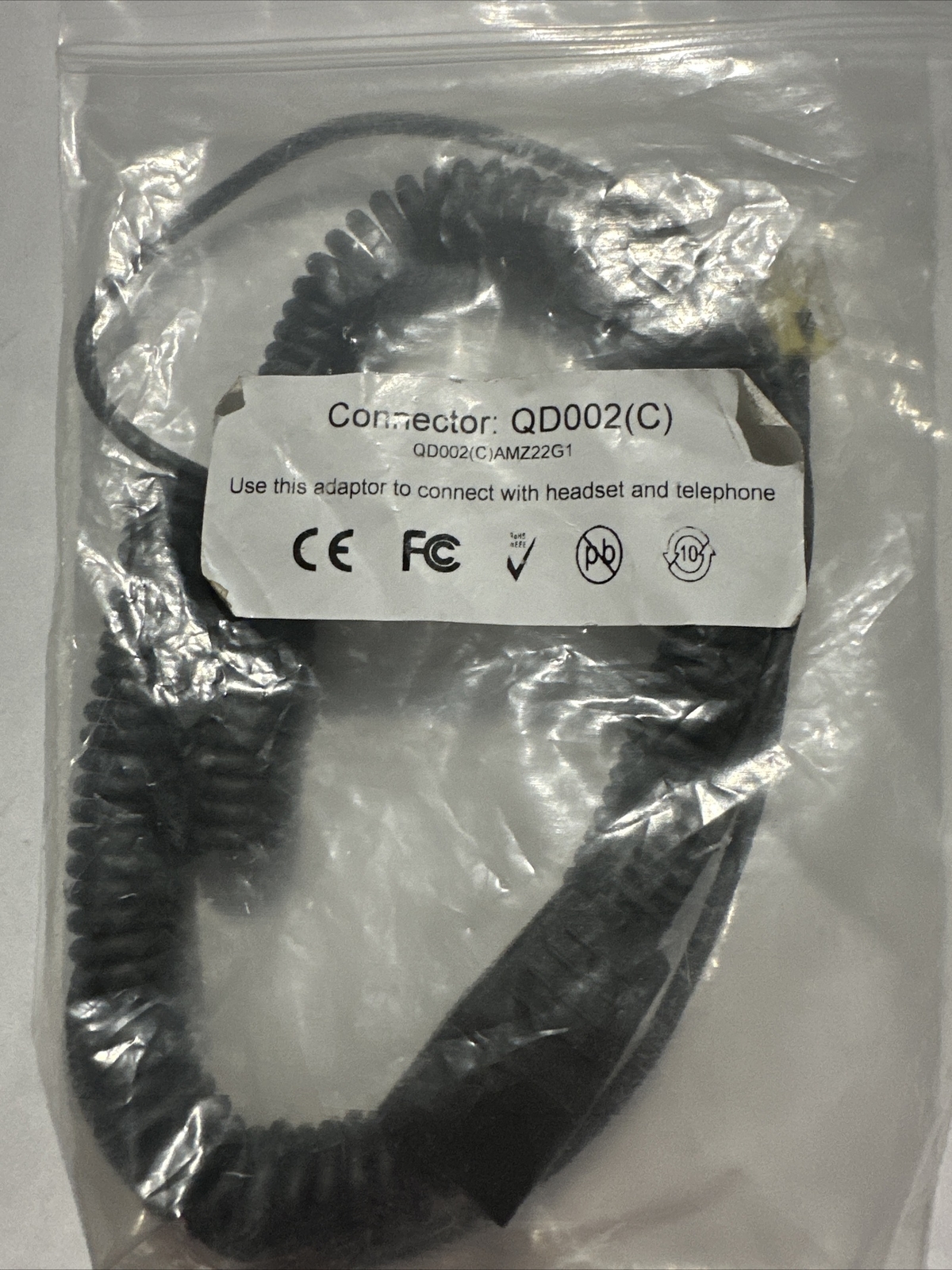 Telephone Headset Quick Connect to RJ9 Adapter Handset Cable P/N QD002(C)