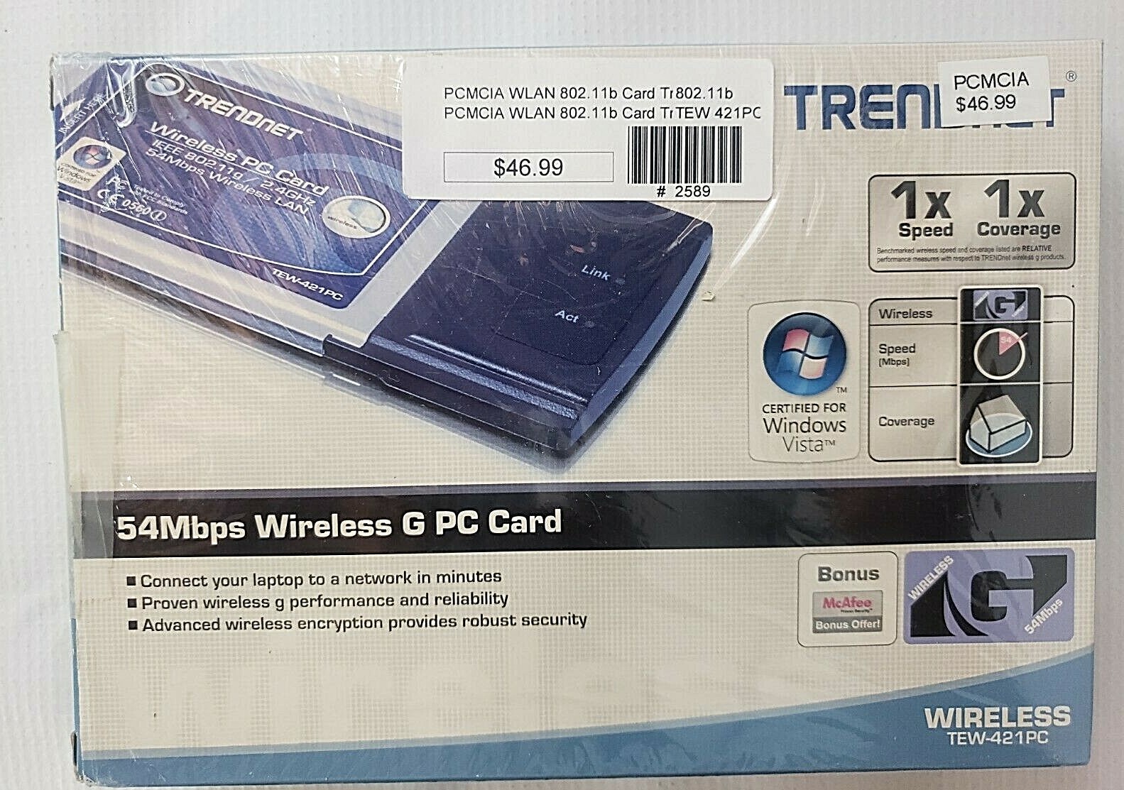 TRENDnet 54Mbps Wireless G PC Card TEW-421PC sealed new in box