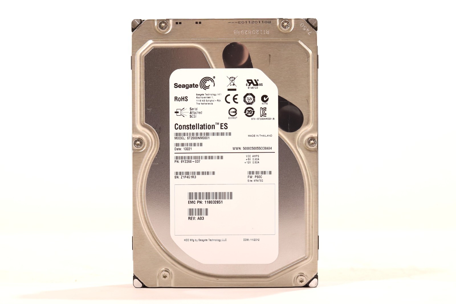 Seagate ST2000NM0001 2TB 3.5" 6Gb/s 7.2K RPM SAS Drive P/N: 9YZ268-037 Tested