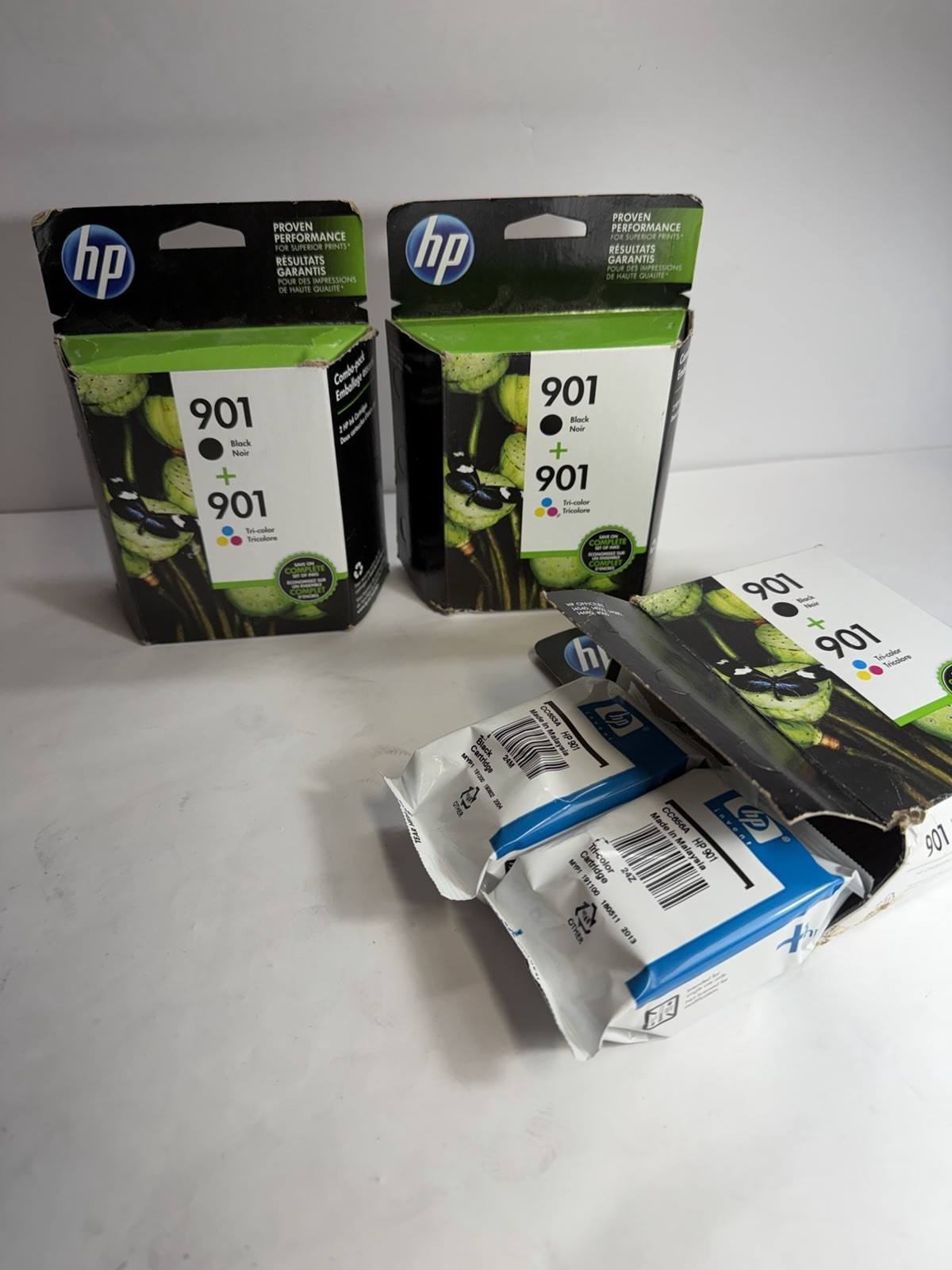 3 pack lot,  HP 901 Black & HP 901 Tri-Color Cartridge CN069FN CC653AN CC656AN