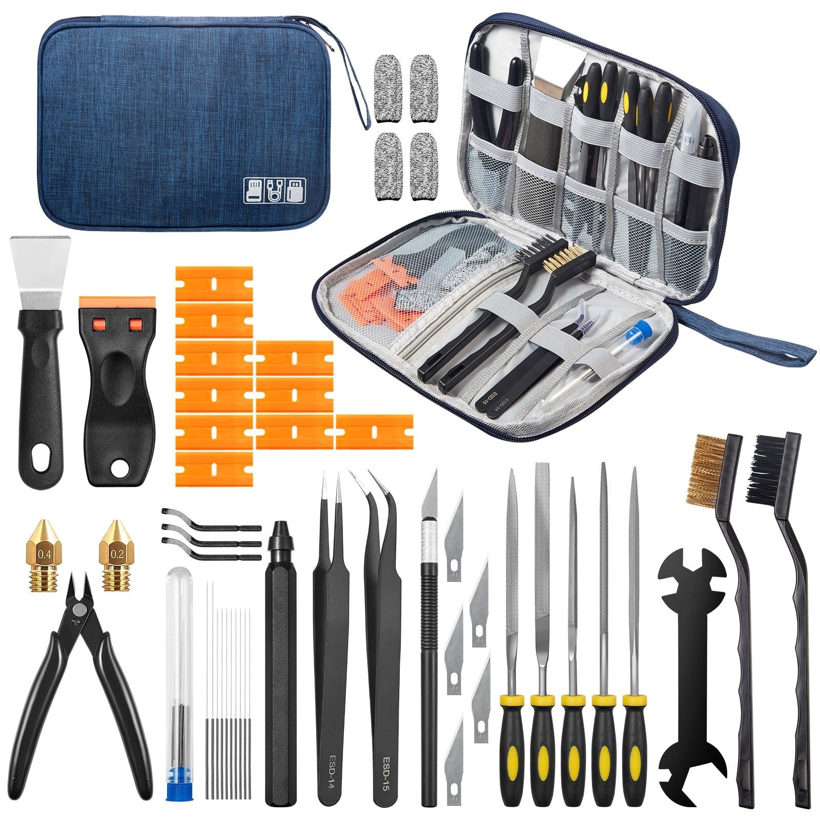 50-Piece 3D Printer Tool Kit - FDM/SLA Accessories, Nozzle Cleaner, Scraper & Ca