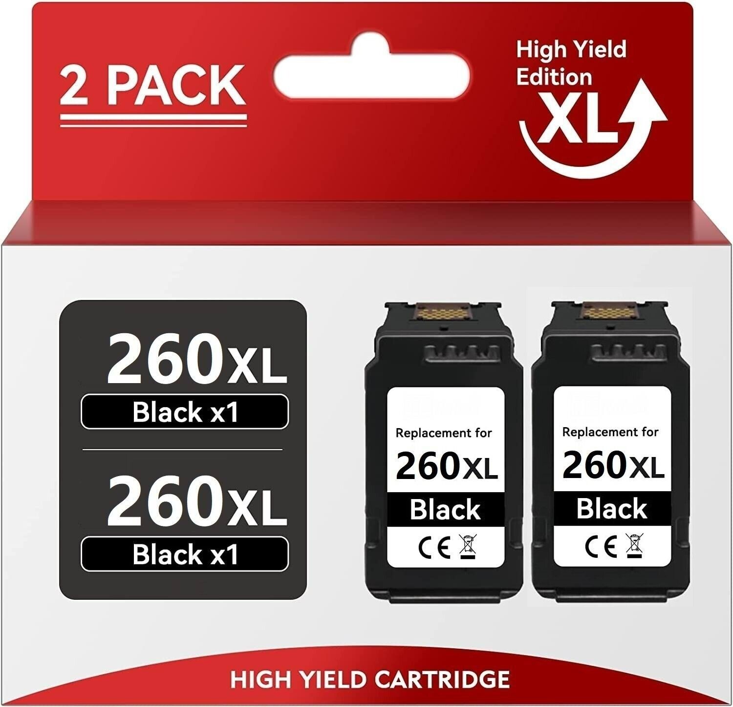 2 Black Replacement for Canon PG-260 XL 3706C001 Black High Yield Ink Cartridge