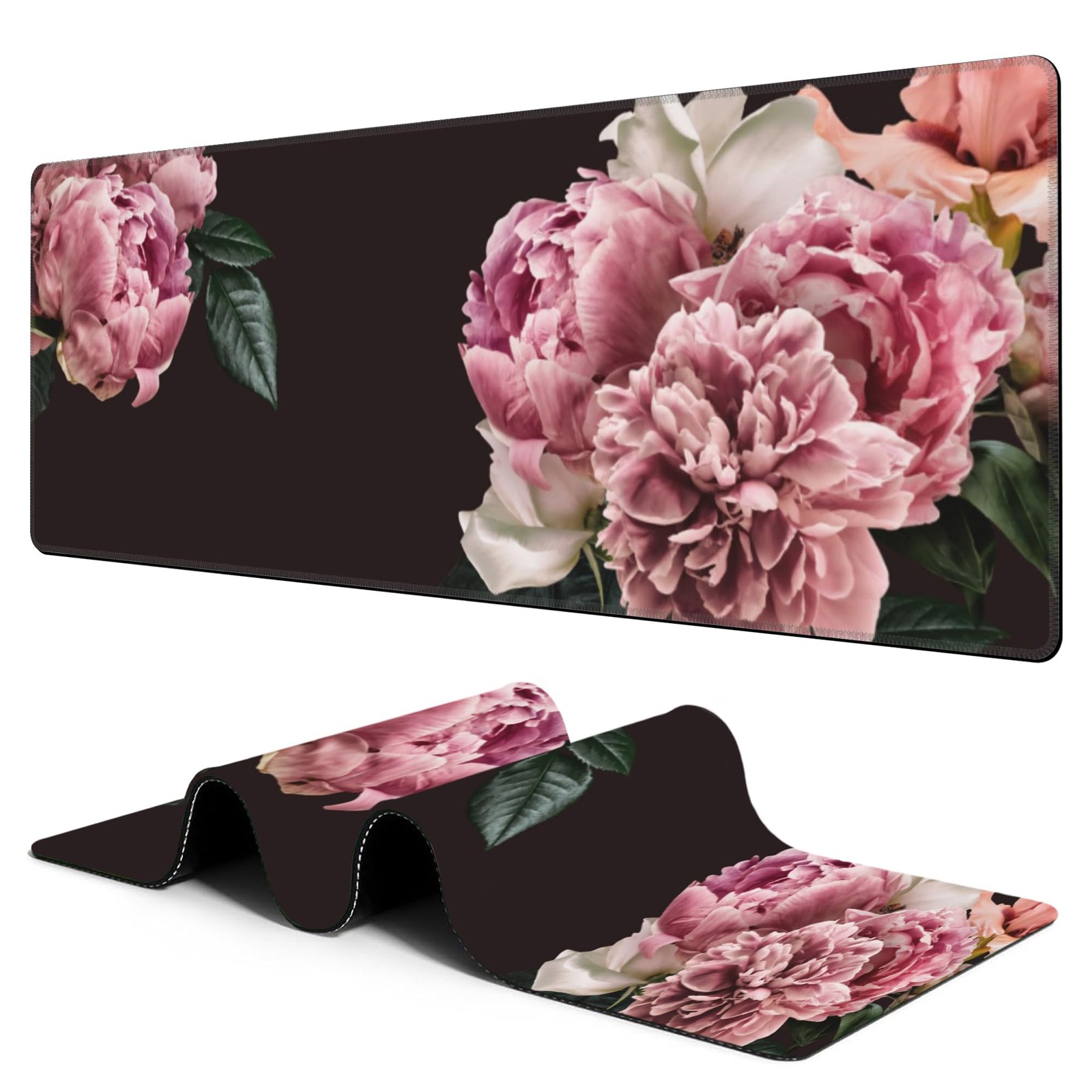 Large Pad Pink Peony Extended Gaming Mousepad Waterproof Desk Pad with Non-Sl...