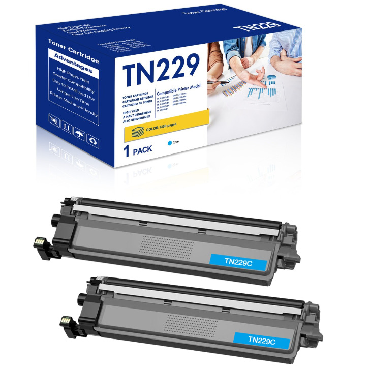 2-Pack Compatible TN-229 Cyan Toner Cartridge for Brother HL-L3220CDW L3280CDW