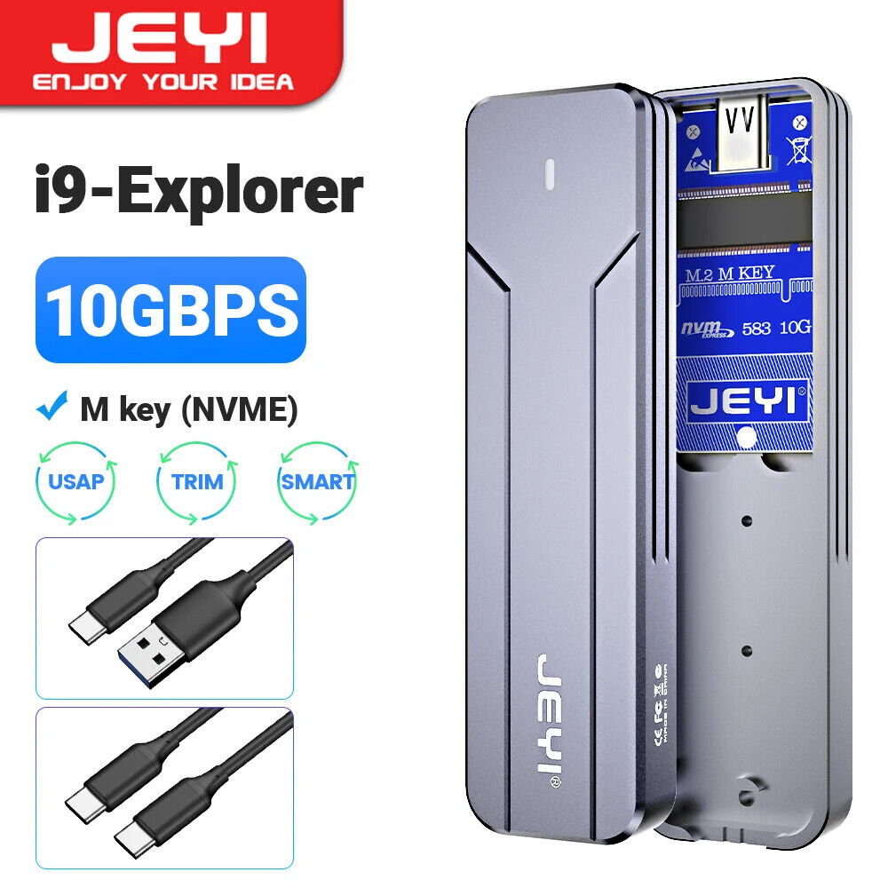 JEYI USB 3.2 Gen 2 10Gbps or 6Gbps M.2 NVMe SATA External HDD SSD Enclosure