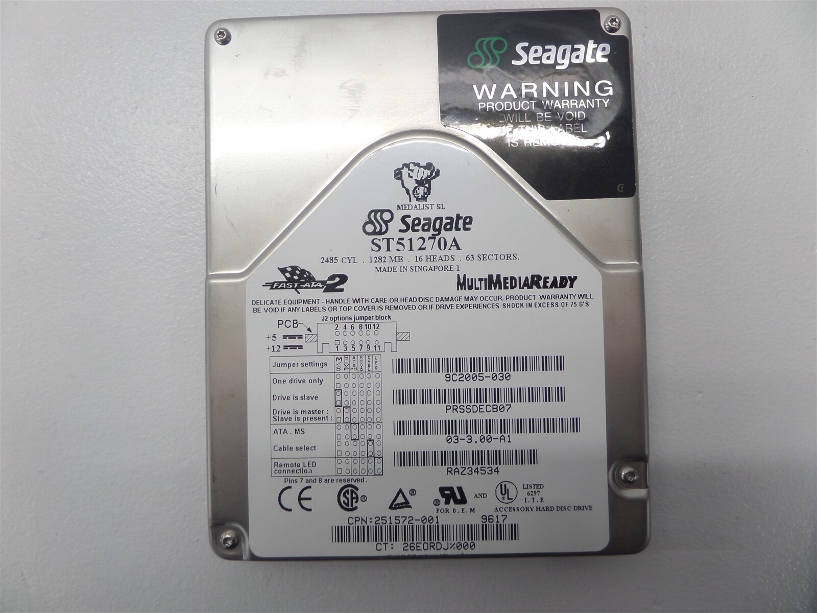 Seagate Medalist SL ST51270A 1282MB 3.5" Hard Drive 9C2005-030