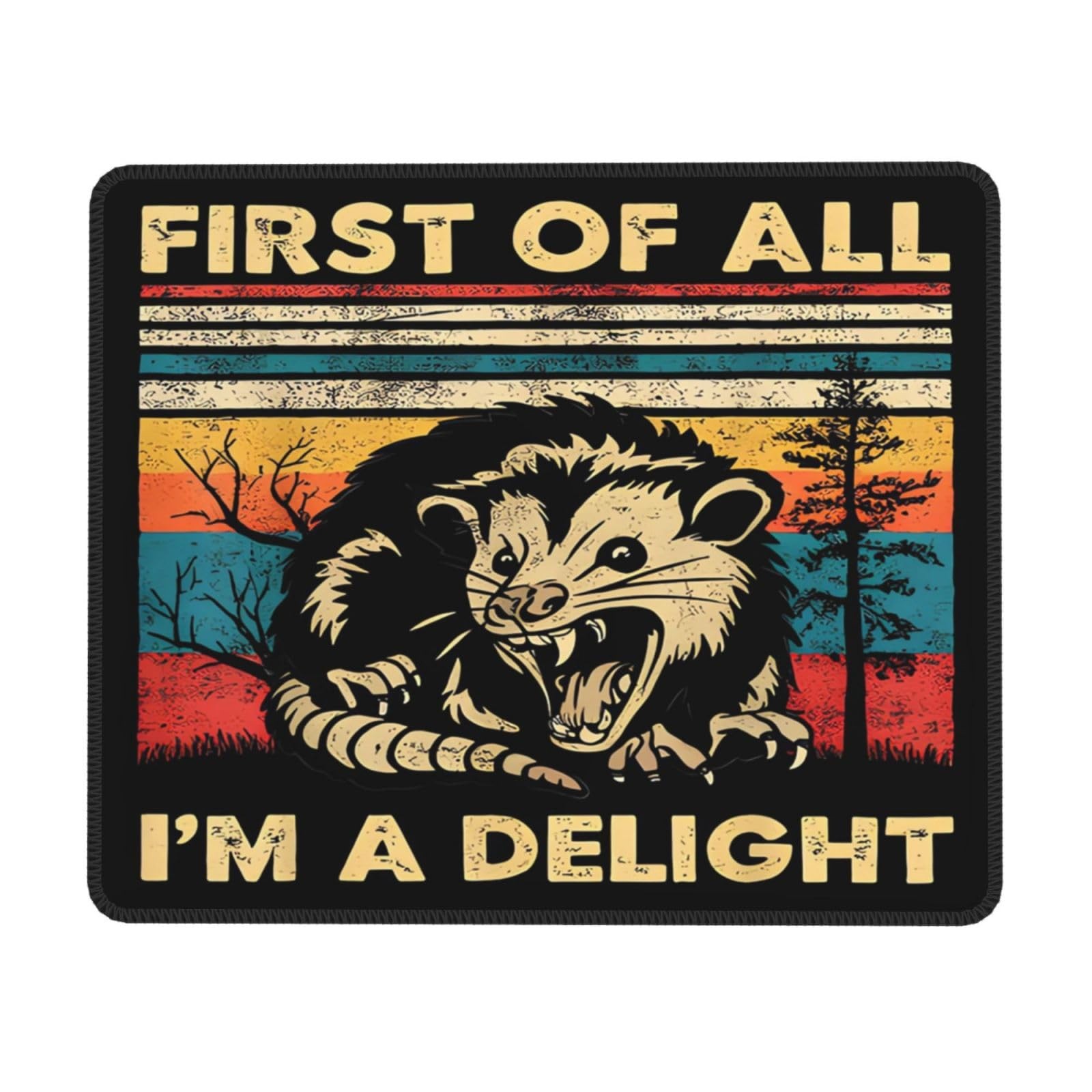 Cute Funny Square Opossum Mousepad with Durable Stitched Edges Washable, Anti...