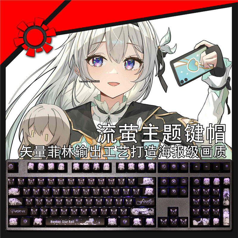 Honkai Star Rail Firefly 104 Keycaps Anime Backlit Keys For Cherry MX Keyboard