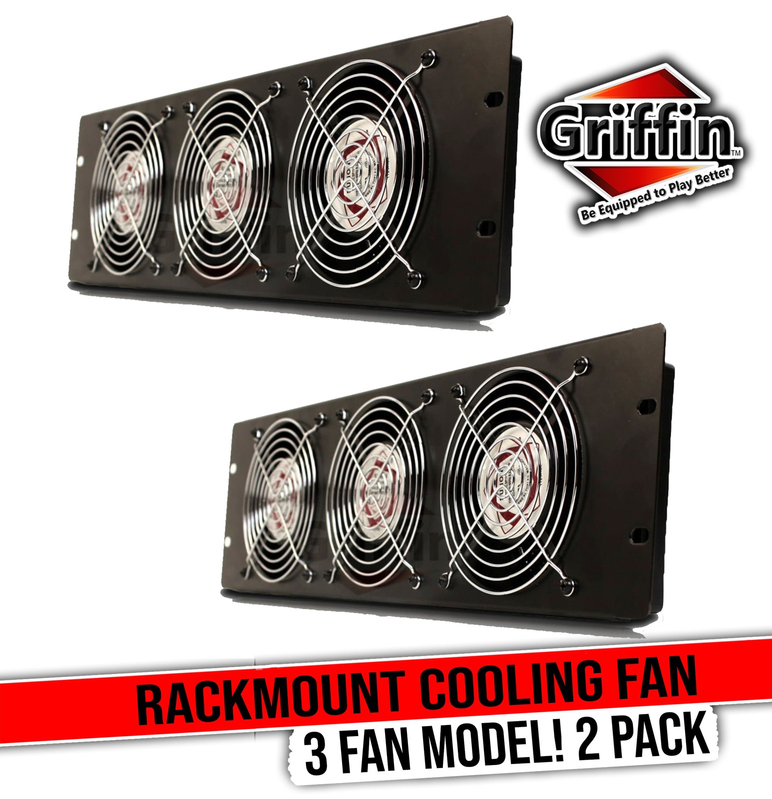 Rackmount Cooling Fan (2 Pack Bundle) | 3U Triple Recording Studio Exhaust Fans