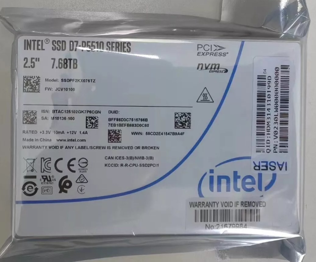 Intel D7 P5510 7.68TB SSD 2.5" U.2 PCIe NVME SSDPF2KX076TZ01