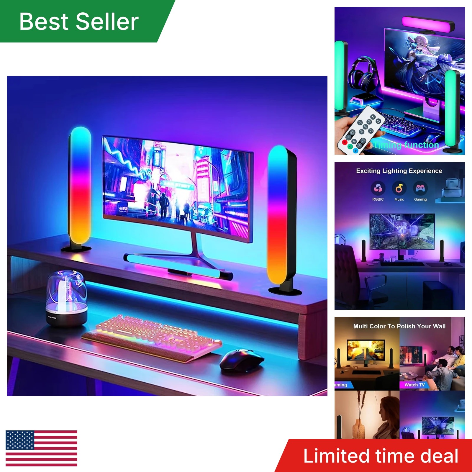 1pc Computer Desktop Decorative Light RGB Smart Light Bar Colorful Light USB