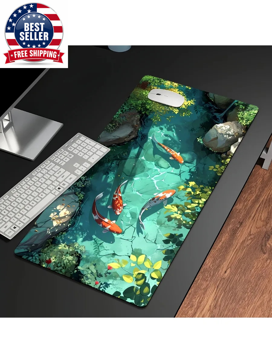 Large Koi Fish Gaming Mouse Pad Non-Slip Rubber Desk Mat Stitched Edge Office Wo