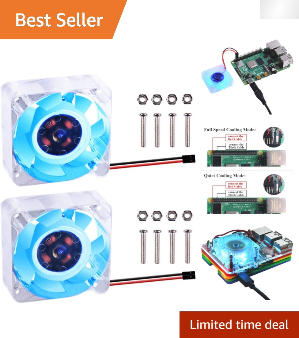 40x40mm Blue Brushless Cooling Fans for Raspberry Pi - 2-Pack Quiet Performance