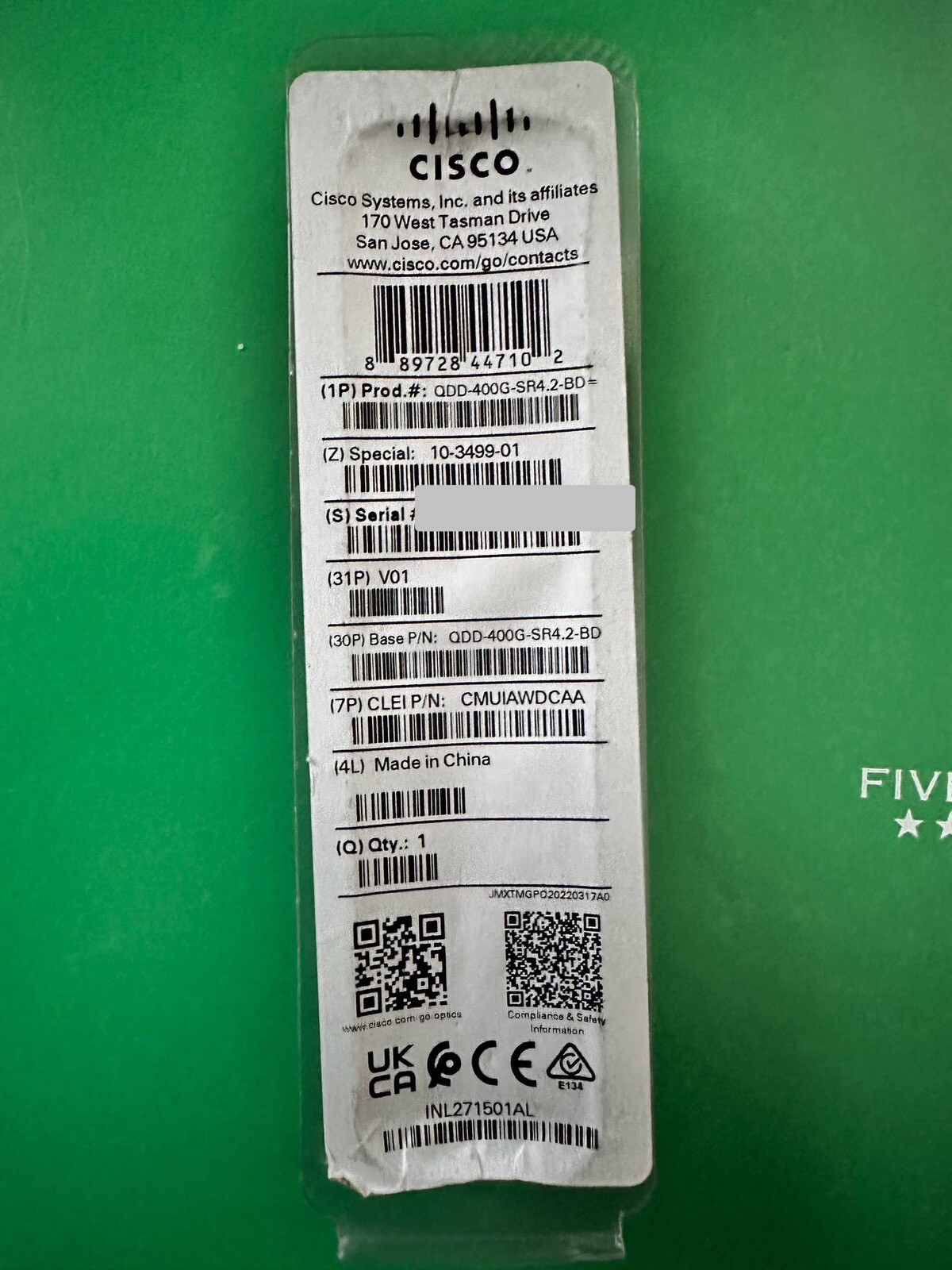 Cisco QDD-400G-SR4.2-BD New W/hologram. In Stock