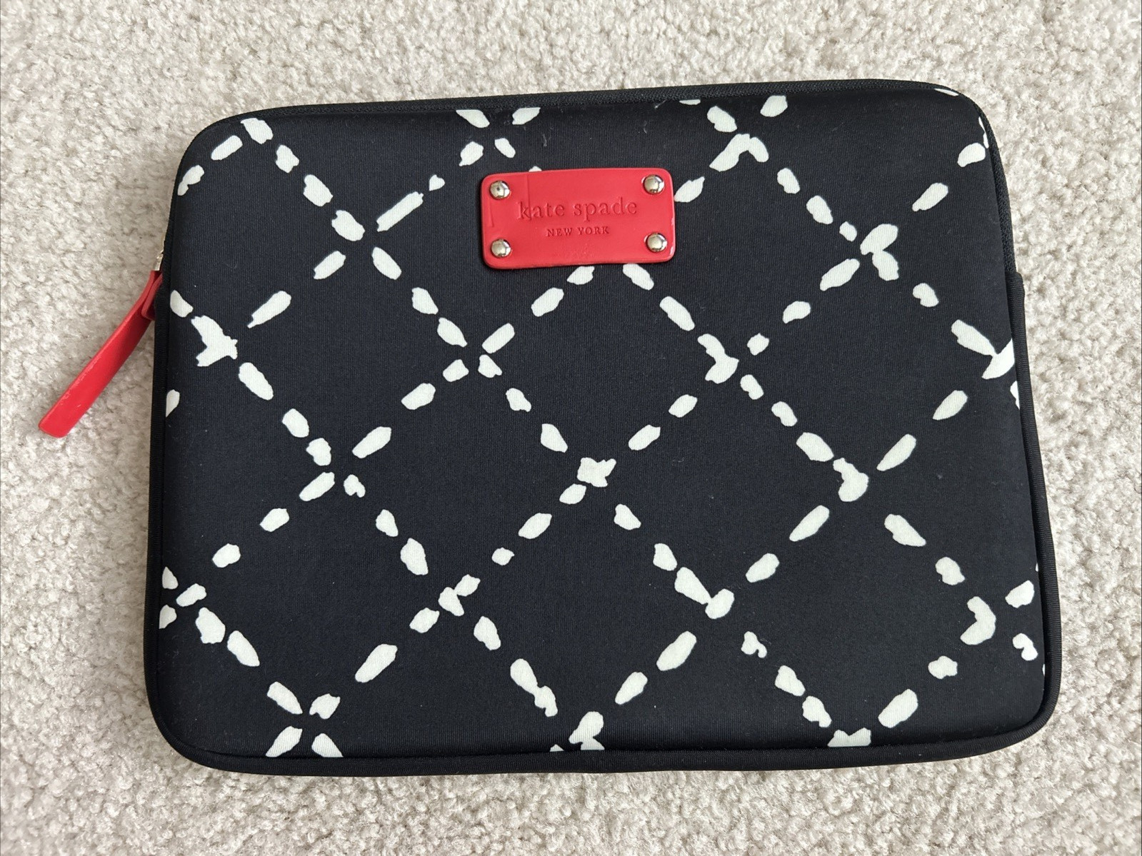 Genuine Authentic Kate Spade iPad Sleeve Case Pouch Black/White 10 1/4” by 8”