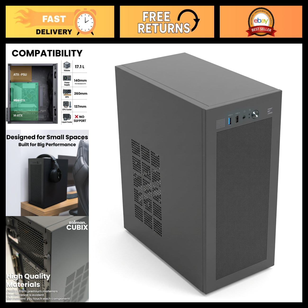 Compact Micro-ATX Mini ITX PC Case with 80mm Fan, Sleek Black Design, Great Cool