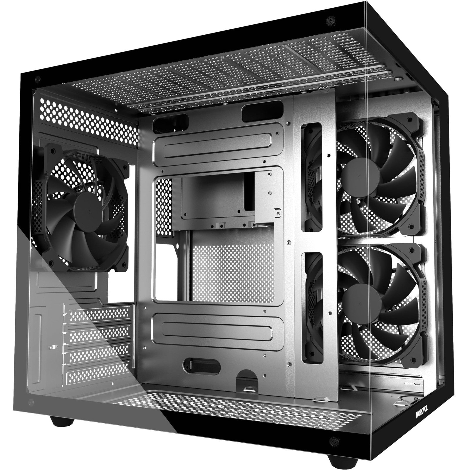 MOROVOL MATX PC Case,270° Panoramic 13.39"D x 10.87"W x 12.44"H, Black