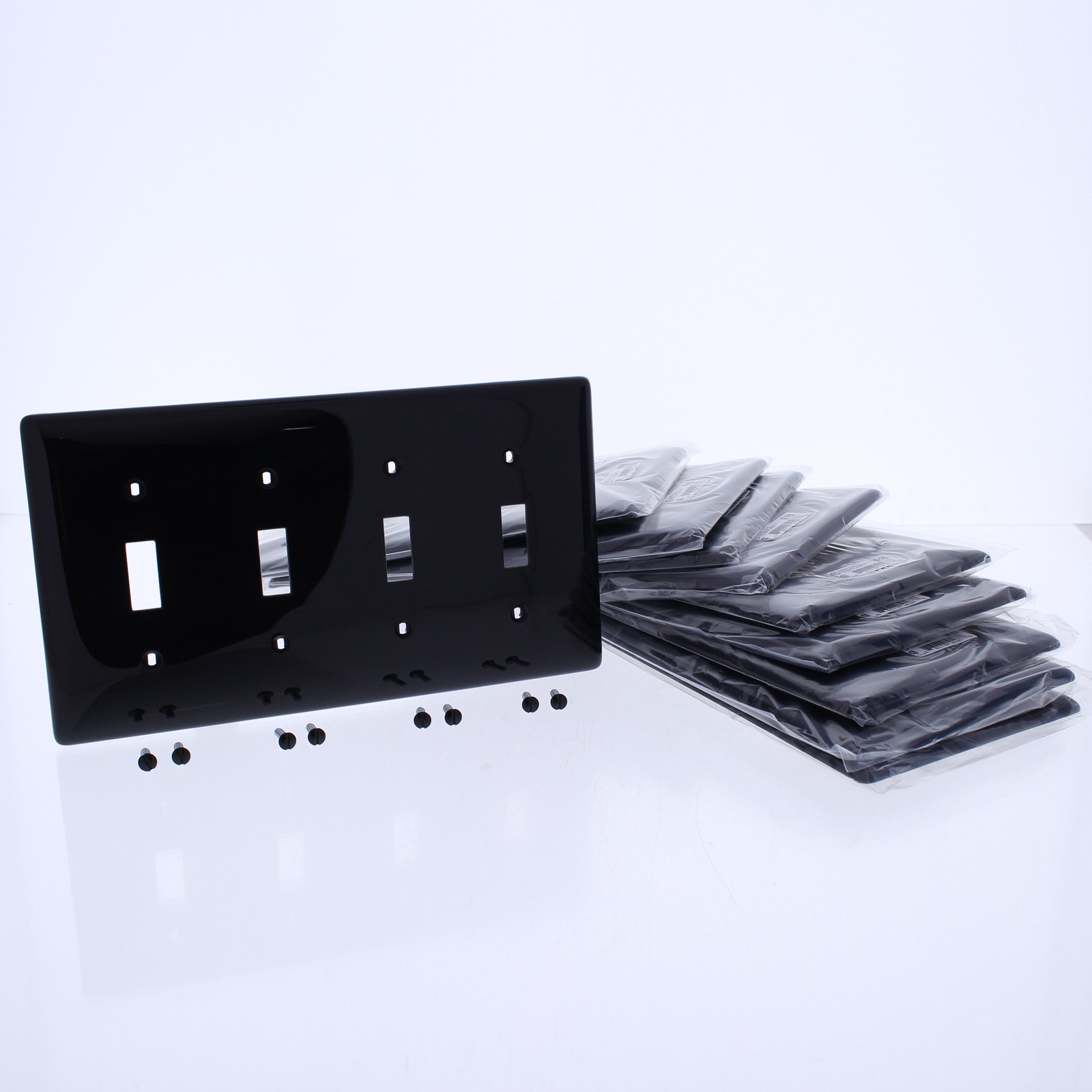 Hubbell NP4BK Black 4-Gang Toggle Switch Standard Unbreakable Wallplates 10pcs
