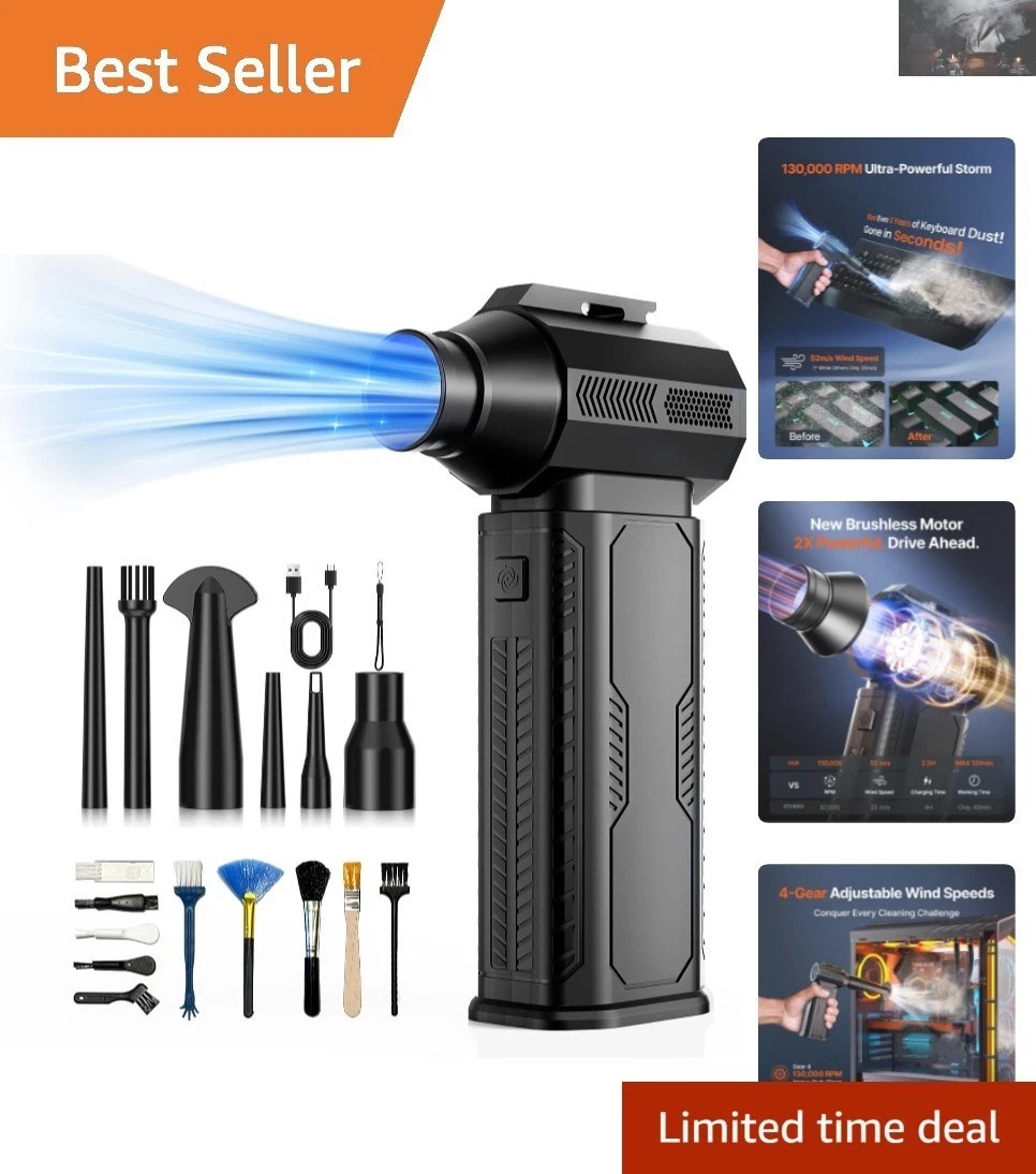 Ultra-Powerful 130K RPM Electric Air Duster - Eco-Friendly Rechargeable Blower