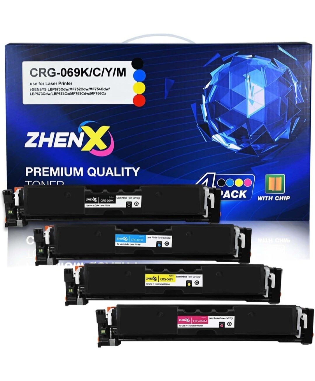 4 Pk CRG-069 Toner Cartridge (With Chip) Black, Mag, Cyan, & Yellow NEW SEALED