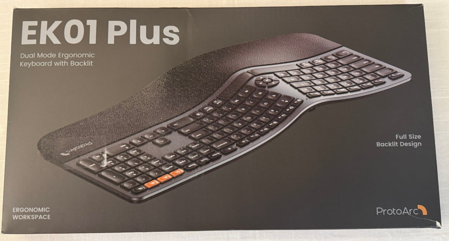 ProtoArc EK01 Plus Backlit Bluetooth Ergonomic Keyboard Full Size Green Open Box