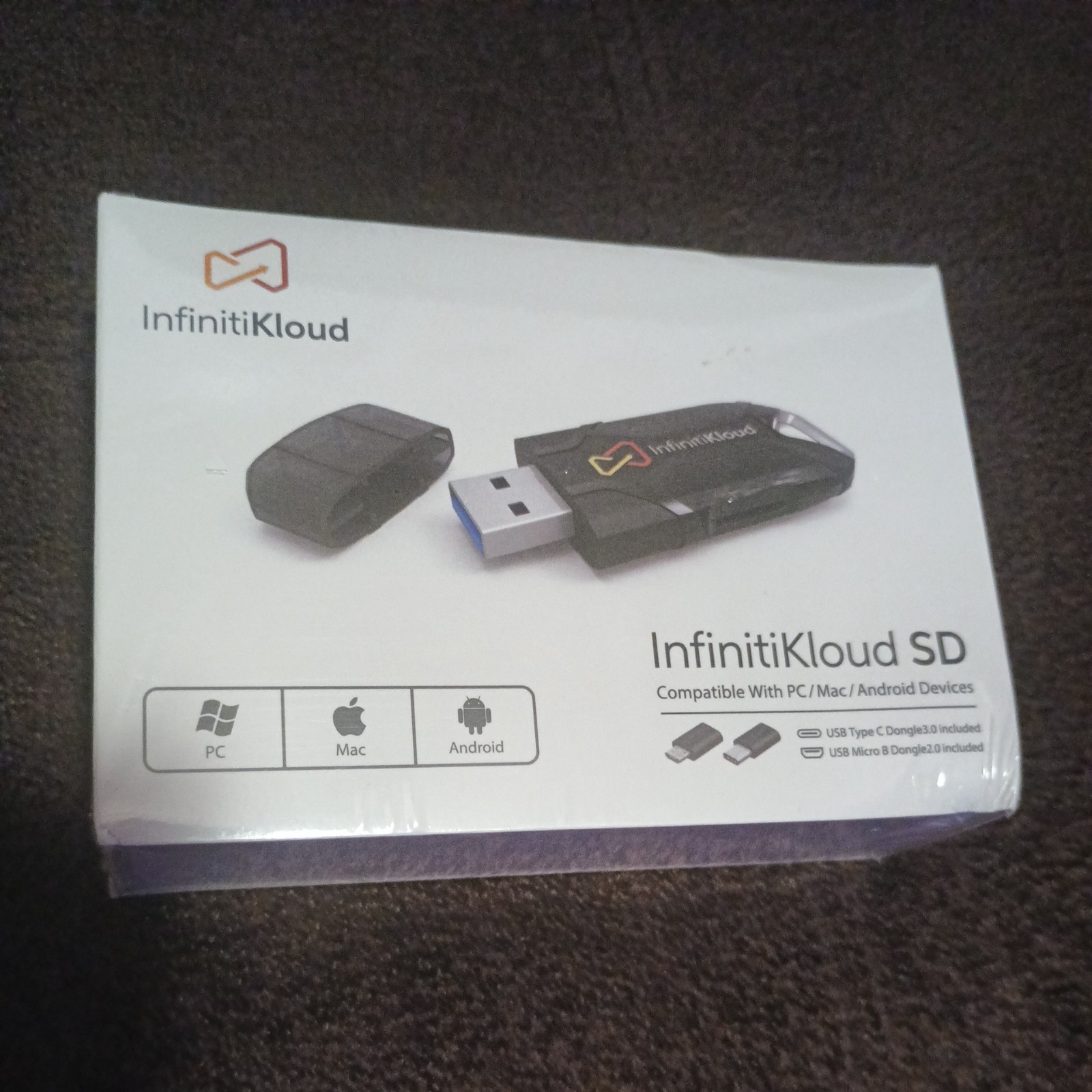 InfinitiKloud SD- USB Powered Backup Drive- PC Mac Android- NEW & SEALED