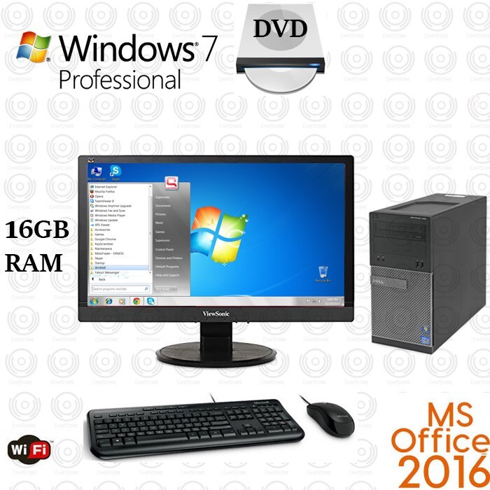 Fast Dell Desktop Computer PC Core i3 1TB 8GB 23" WiFi Windows 7 32bit Office16