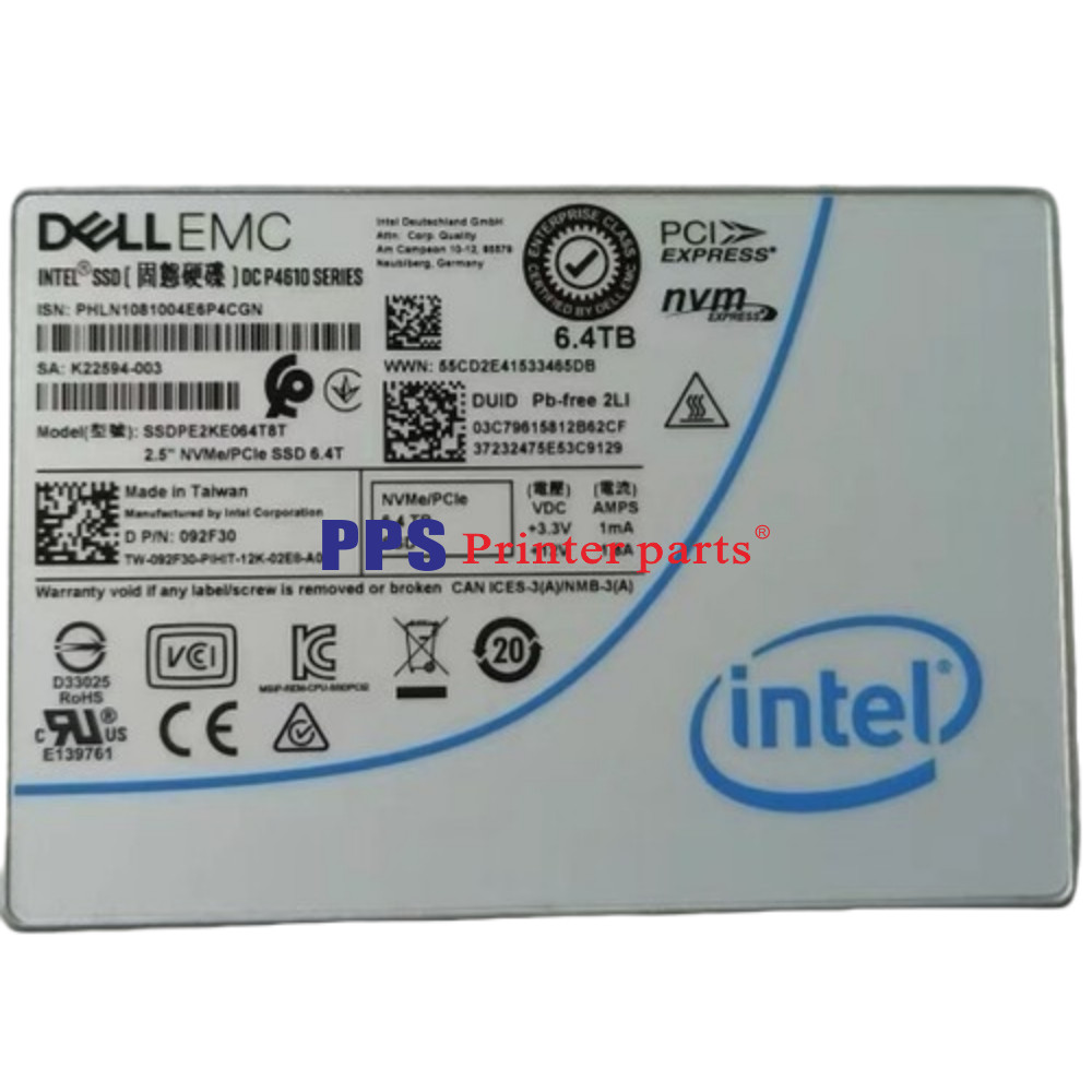 DELL INTEL P4610 6.4TB SSD U.2 NVME Solid State Drive 092F30 SSDPE2KE064T8T