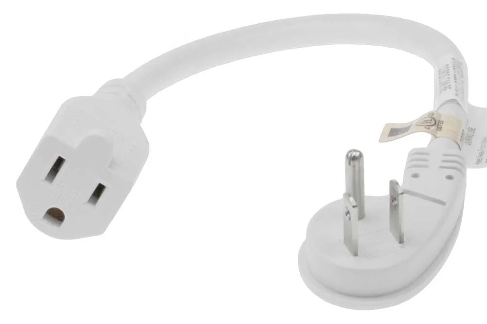 SF Cable 1ft Ultra Low Profile Angle NEMA 5-15P to NEMA 5-15R Power Cord - White