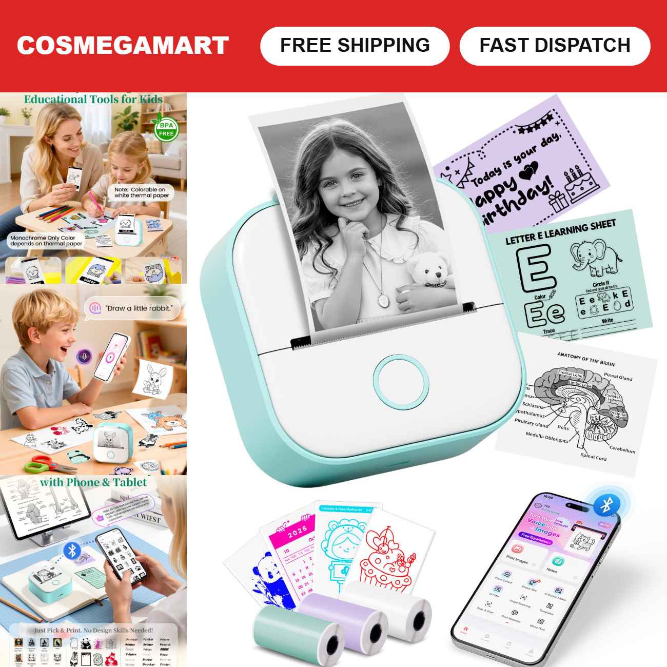 Mini Thermal Sticker Printer - Portable AI Sticker Maker for Kids & Adults