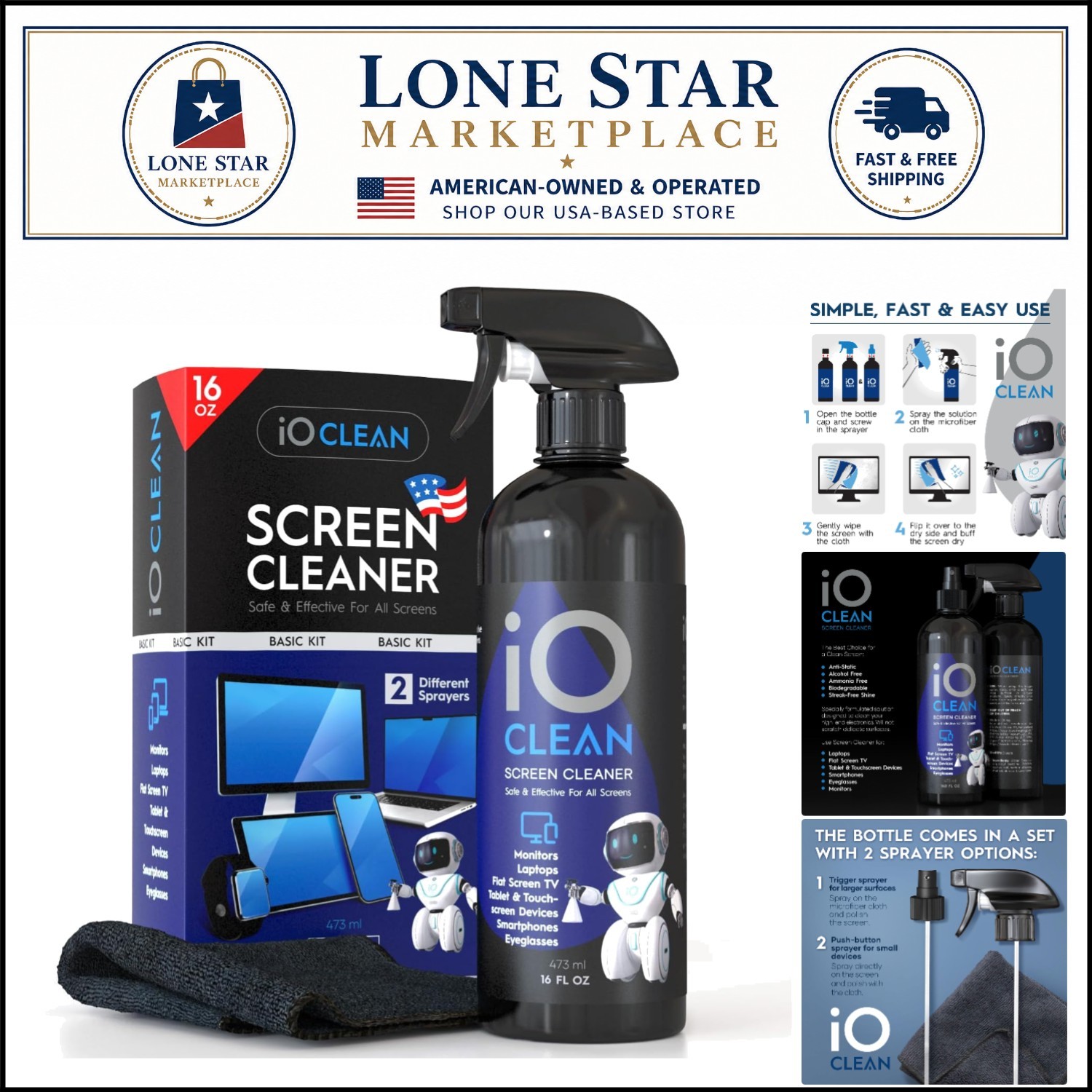Ultimate 16oz Screen Cleaner Spray for TVs, Laptops, and All Devices｜Non-Toxic