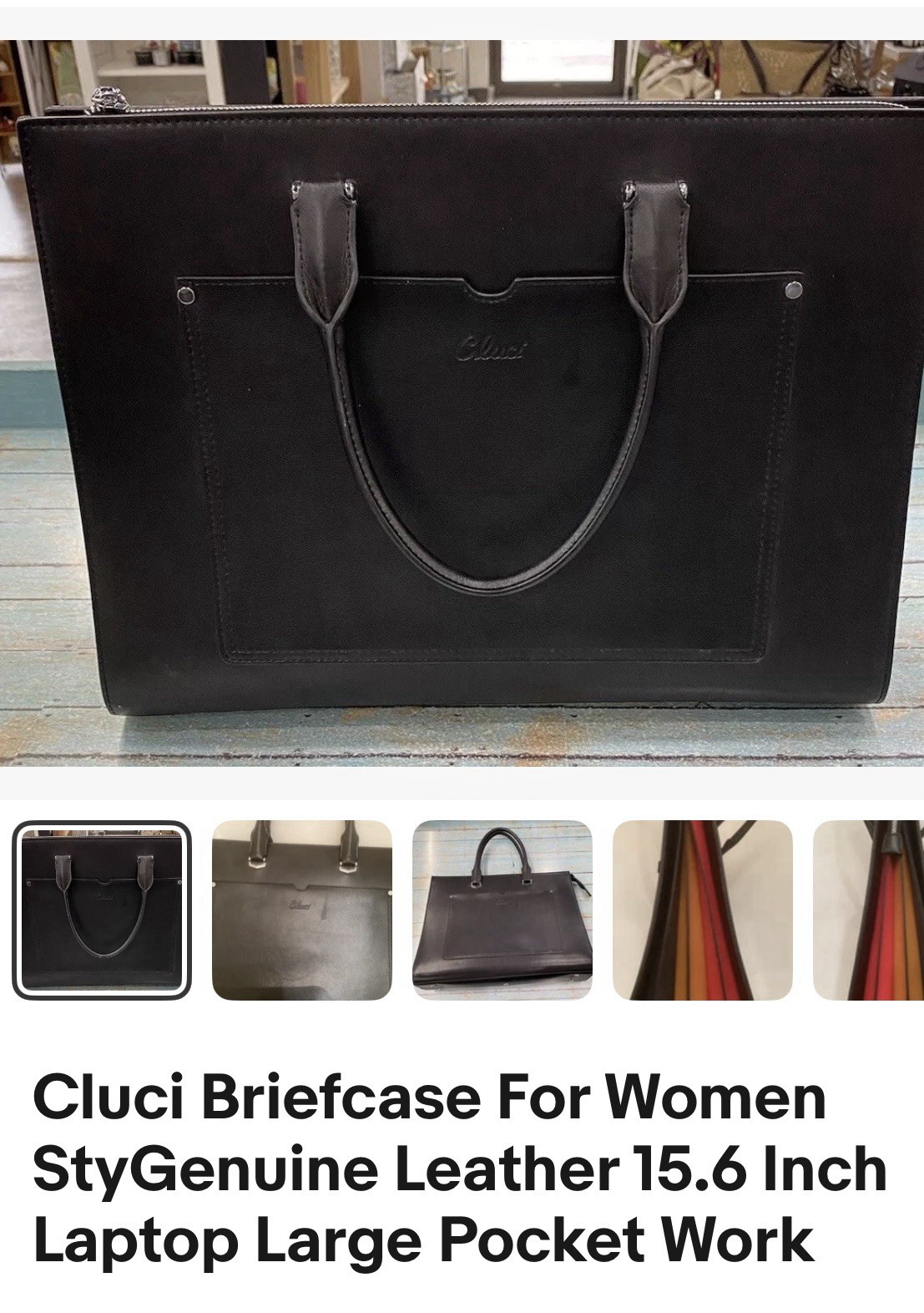 CLUCI Leather Briefcase for Women Laptop 15.6 Inch Professional Black