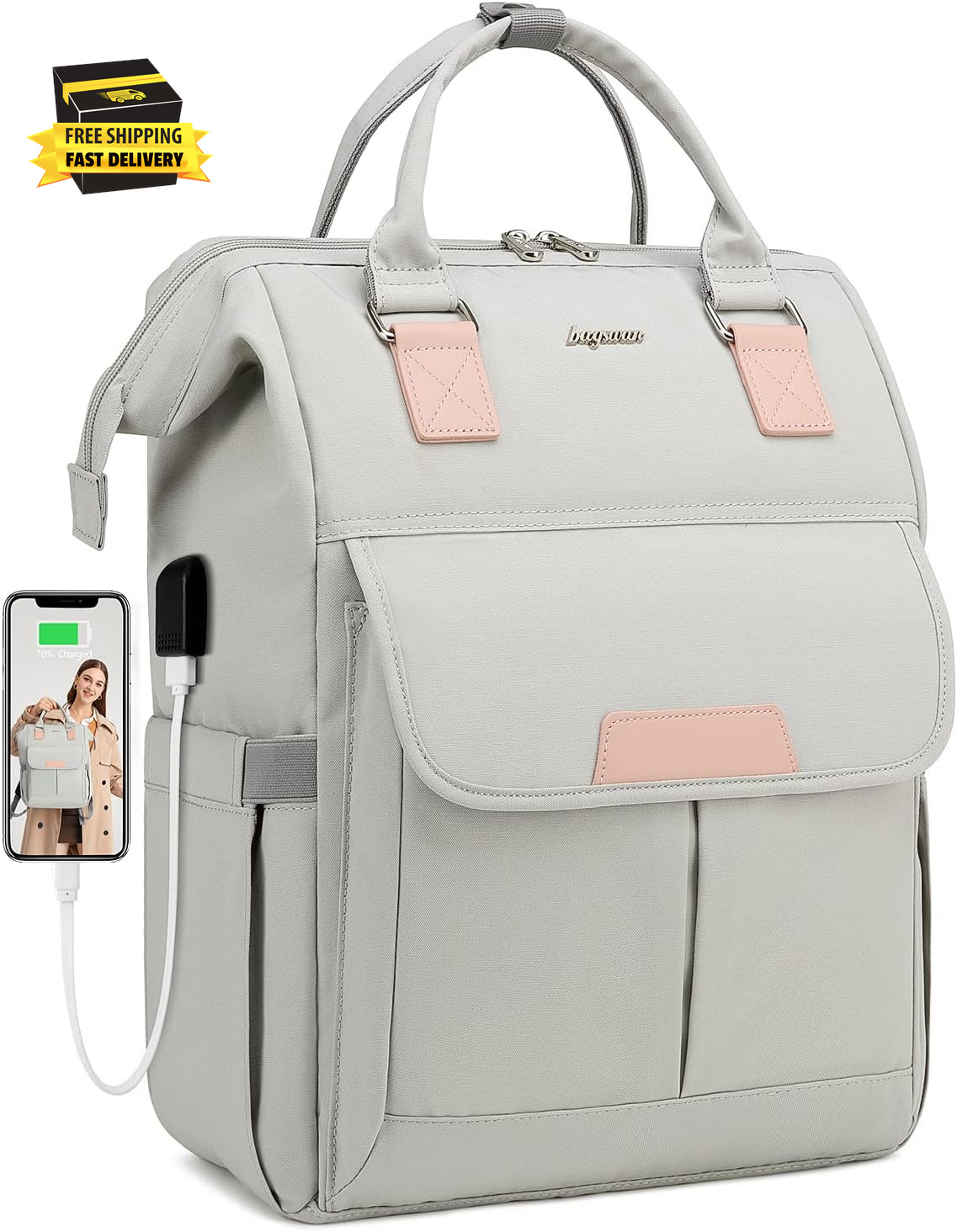 15.6 Inch Laptop Backpack for Women with USB Charger - for College, High School,