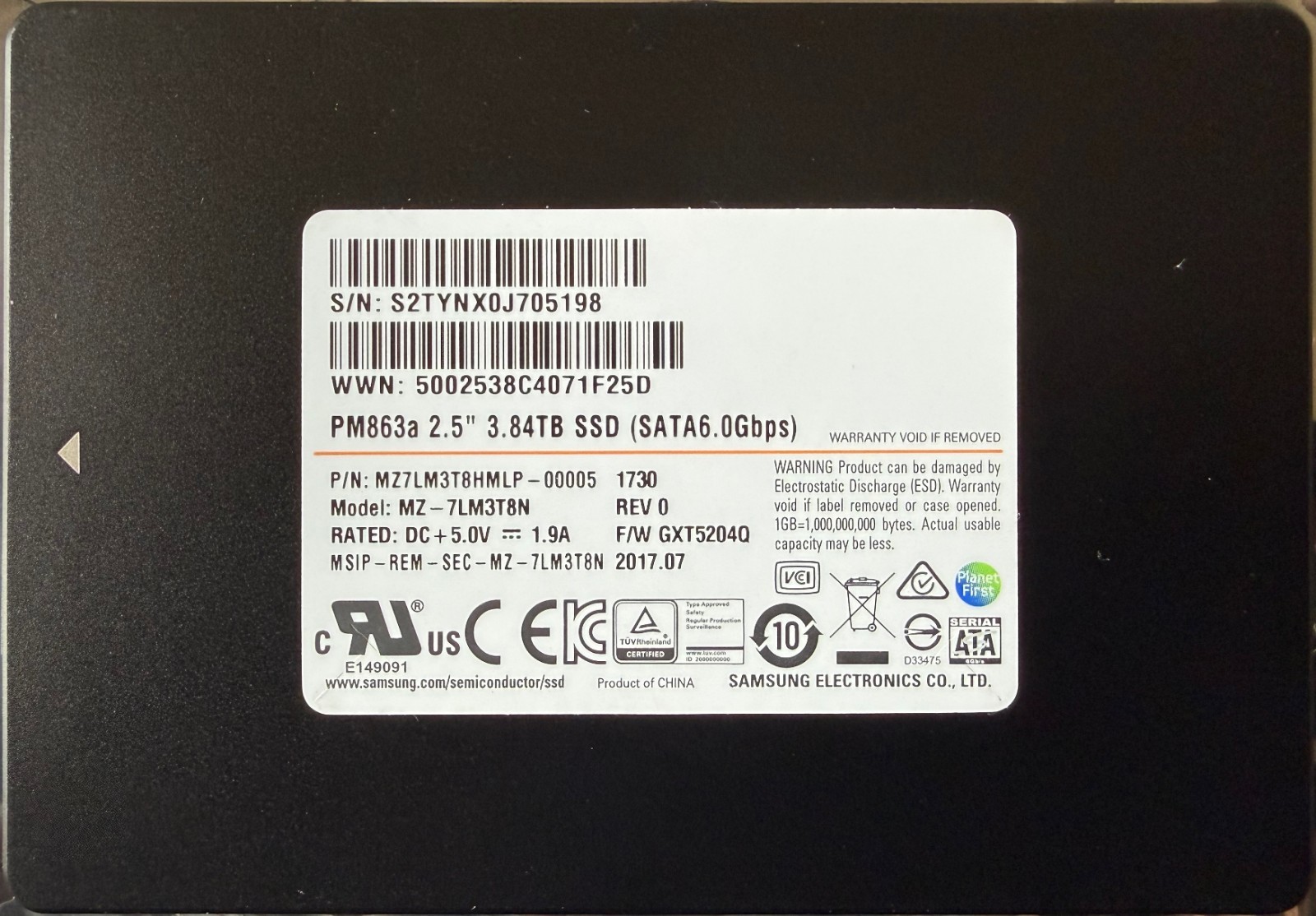 Samsung PM863a 3.84TB Enterprise 2.5" SATA SSD | MZ7LM3T8HMLP | 98%+ Health