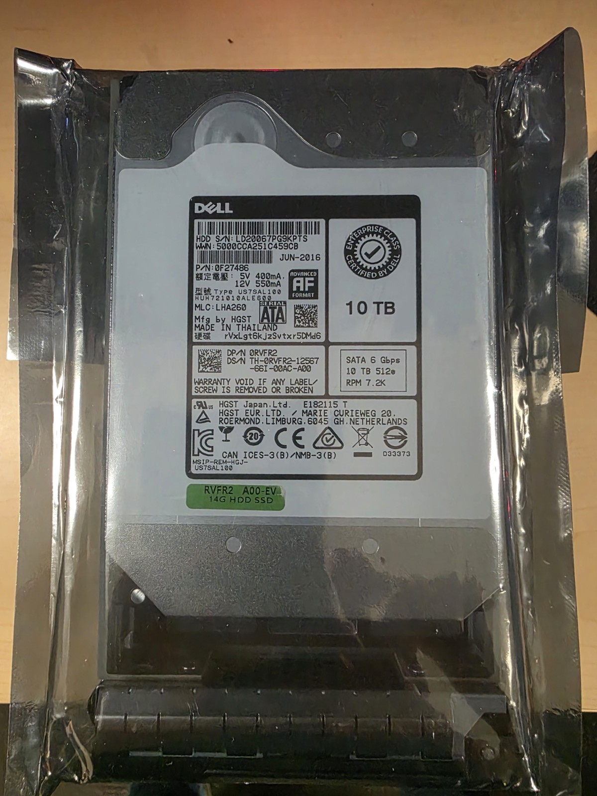 Lot Of 5 - Dell RVFR2 10TB SATA 7.2K RPM Enterprise HDD HUH721010ALE600 0RVFR2