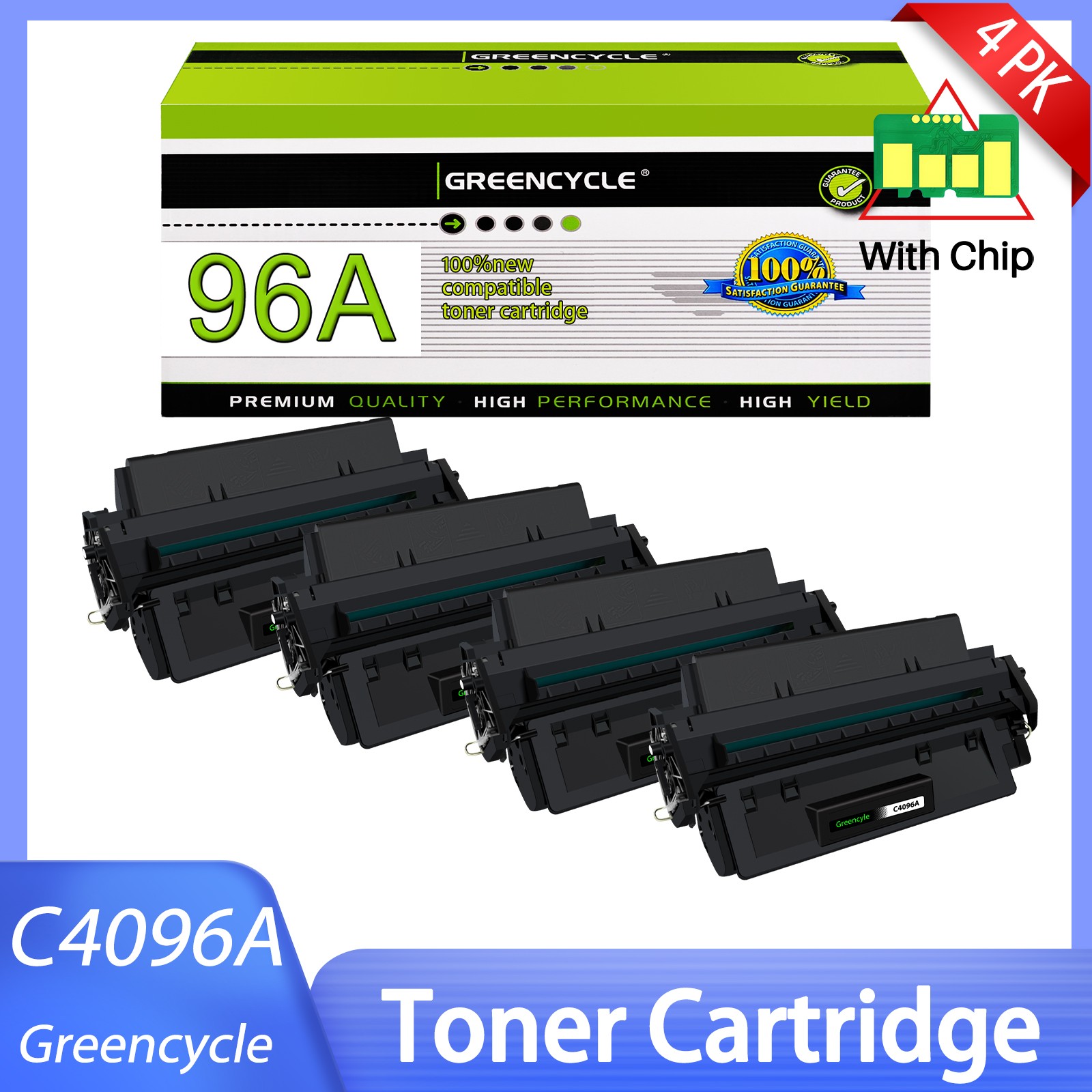 4PK GREENCYCLE C4096A 96A Toner Cartridge For HP LaserJet 2200dn 2100xi 2100se