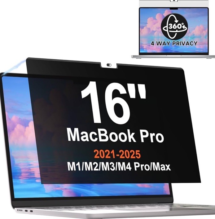 Magnetic 360° Privacy Screen for Macbook Pro 16 Inch (2021-2024, M1, M2, M3, M4)