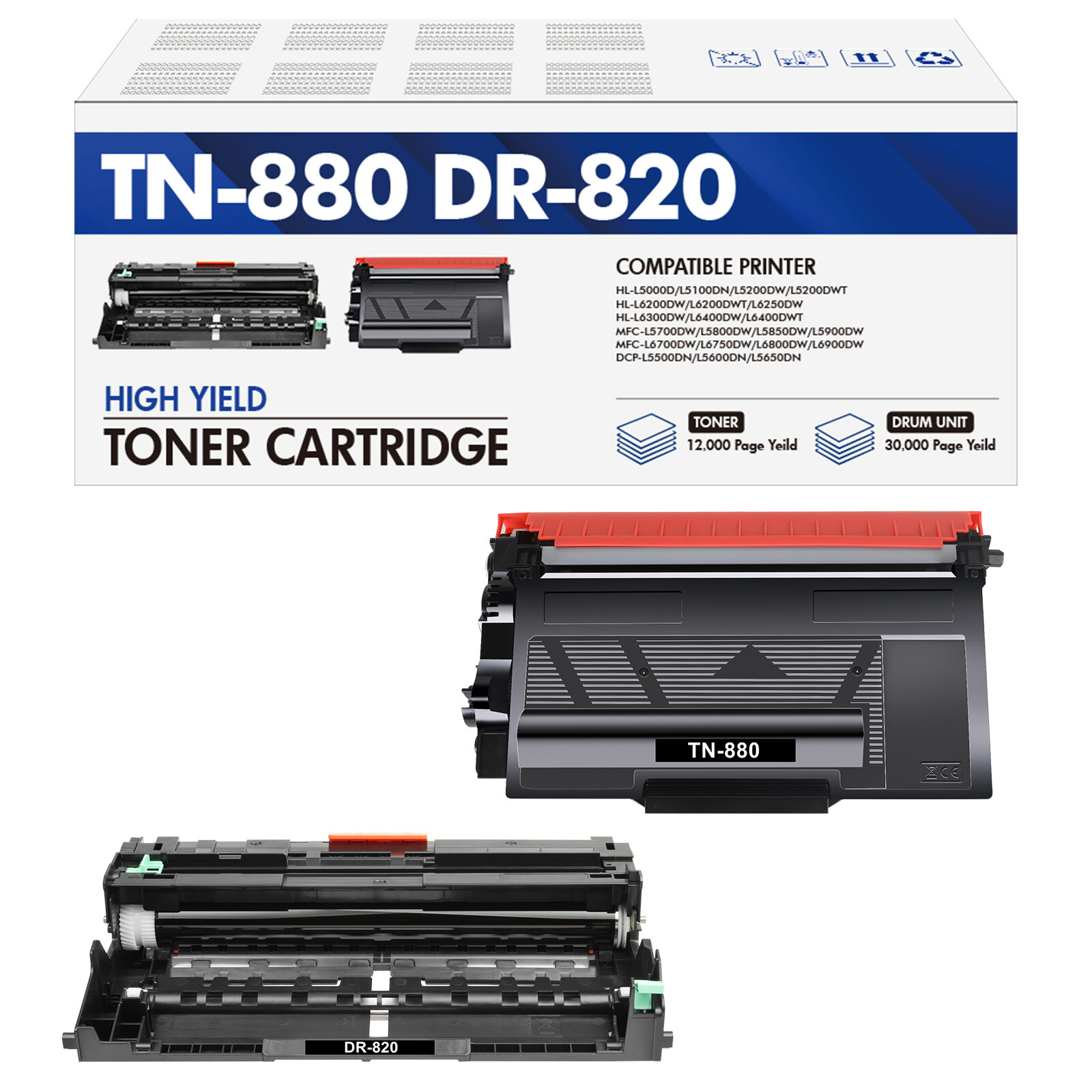 DR820 Drum TN880 Toner Compatible With Brother MFC-L6700DW HL-L6200DW Lot