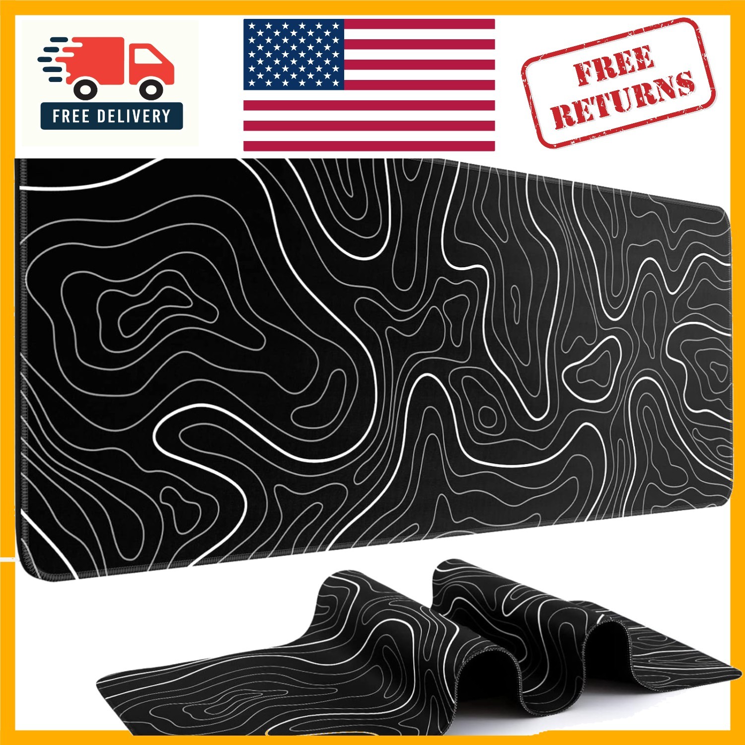 Extra-Large 31.5x11.8in Mouse Mat - Smooth Surface, Anti-Slip, Topographic Style