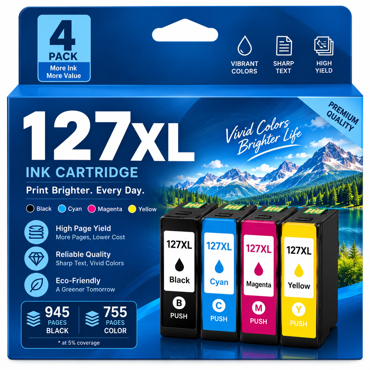127XL 127  Ink Cartridges 4Pack For T127 WorkForce 633 645 WF-3530 3540 7510