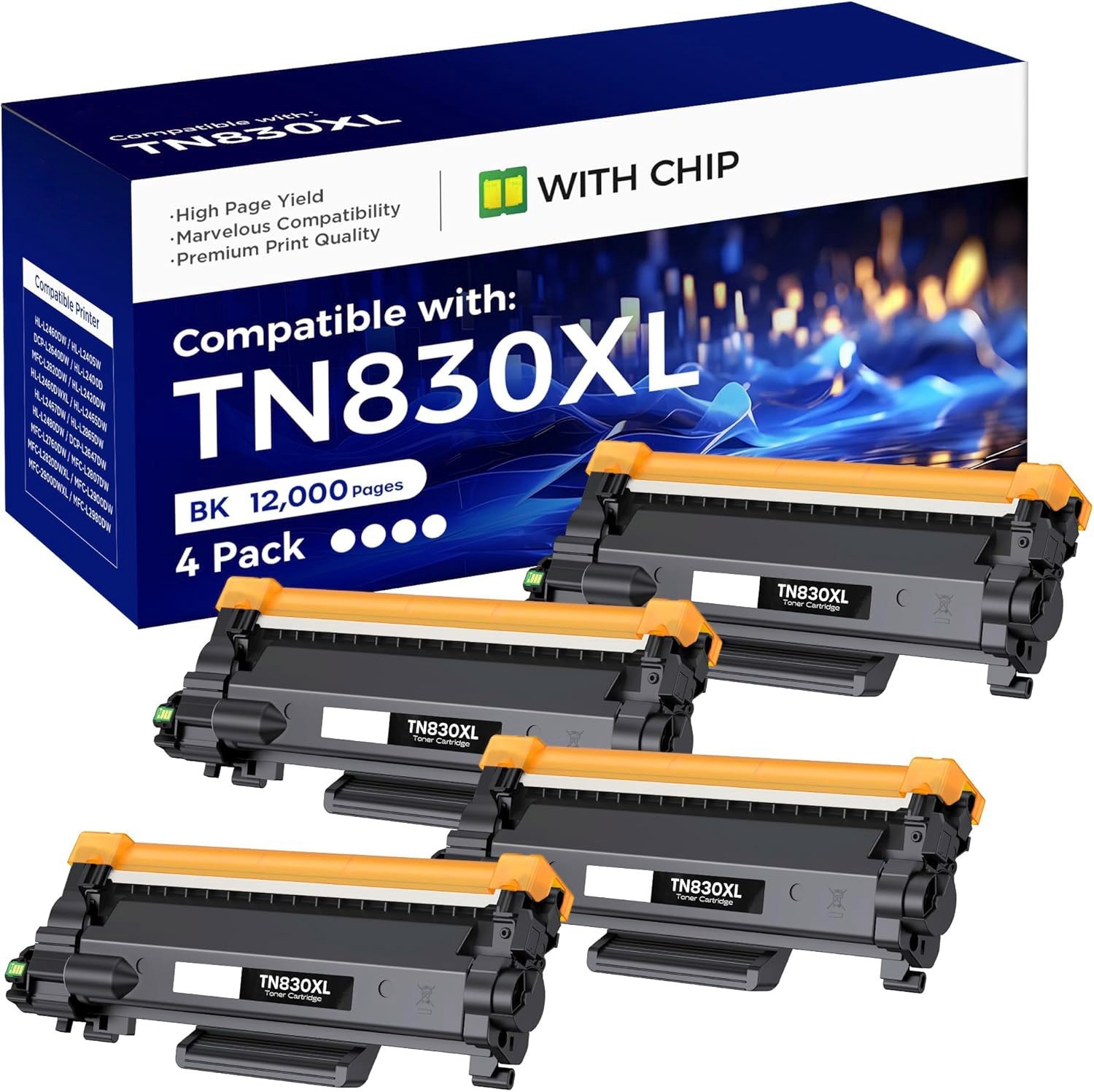 4x TN830XL Toner Cartridge For Brother 830 L2820DW DCP-L2640DW HL-L2460DW L2405W