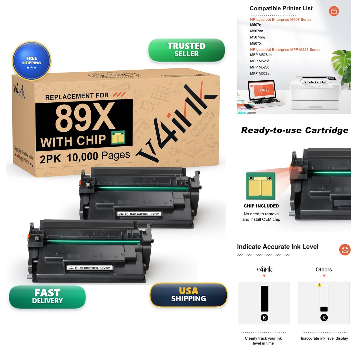 89X Black 2 Pack Toner Cartridge Compatible for HP CF289X