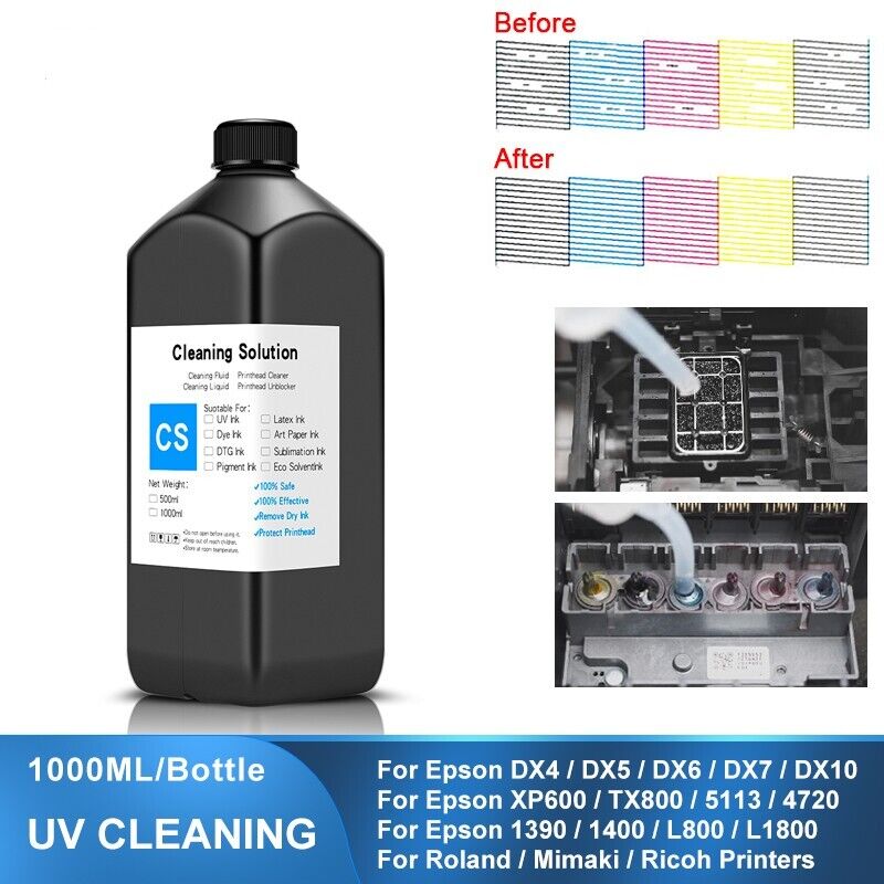 1000ML UV Cleaning Liquid For Epson Roland Mimaki Ricoh Konica  Printer 