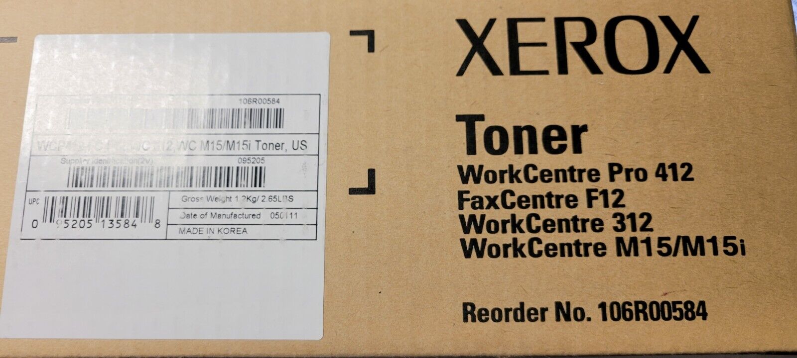XEROX TONER WORKCENTRE PRO 412 FAX CENTRE F12 WORK CENTRE 312 M15/M15i NEW